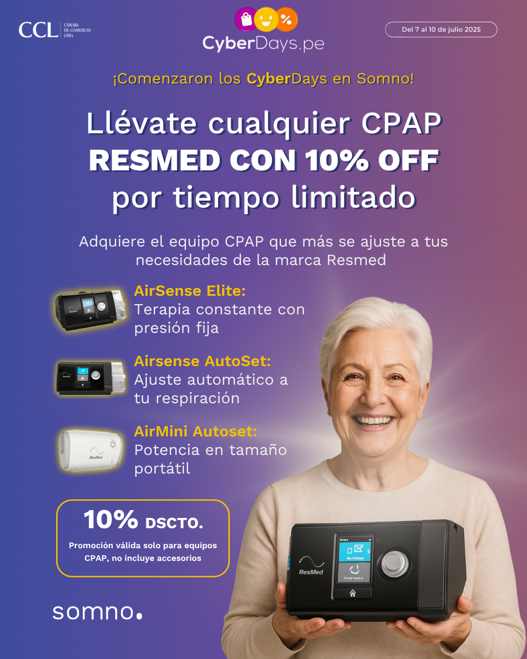 Llévate cualquier CPAP Resmed con 10% de descuento